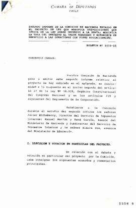 Informe de Comisión Hacienda sobre Proyecto de Ley que Modifica Disposiciones sobre Impuesto a la...