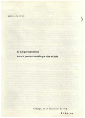 Declaración de Bloque Socialista relativa a Profunda Crisis que vive el País