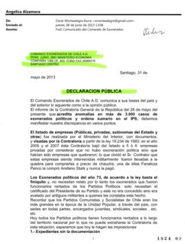 Declaración Pública. Comando Exonerados de Chile