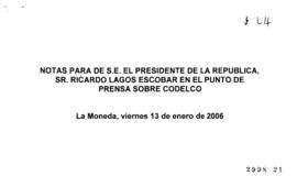 Notas para Intervención del Presidente de la República en Punto de Prensa sobre Codelco