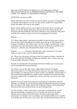Intervención del Presidente de la República en a la Llegada desde Alemania