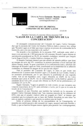 Lagos es la carta de triunfo de la Concertación. Senador Ominami al comentar última Encuesta CEP....