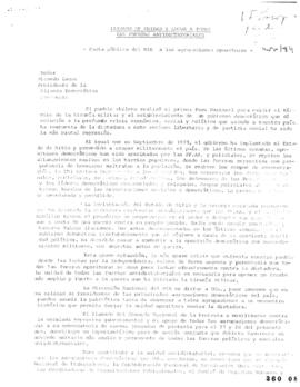 Llamado de unidad y lucha a todas las fuerzas antidictatoriales. Carta pública del MIR a las agru...