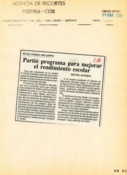 Artículos de prensa publicados entre el 14 de marzo al 20 de marzo de 1990 relativos a actividade...