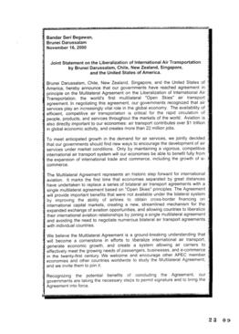 Joint Statement on the Liberalization of International Air Transportation by Brunei, Chile, New Z...