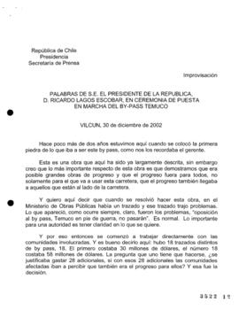 Palabras de S.E. el Presidente de la República, D. Ricardo Lagos Escobar, en Ceremonia de Puesta ...