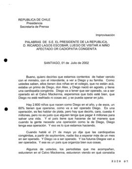 Palabras de S.E. el Presidente de la República, d Ricardo Lagos Escobar, luego de Visitar a Niño ...