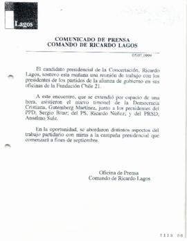 Comunicado de Prensa relativo a Reunión con Presidentes de Partidos de Concertación por Campaña P...