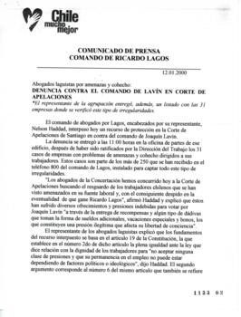 Denuncia contra el comando de Lavín en Corte de Apelaciones. Comunicado de Prensa