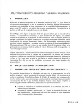 Relatoria Comisión N° 2: Programa y Plataforma de Gobierno