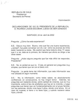 Declaraciones de S.E. el Presidente de la República, Ricardo Lagos Escobar, luego de Ser Censado