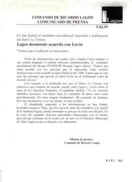 Lagos desmiente acuerdo con Lavín. En San Rafael el candidato presidencial respondió a publicació...