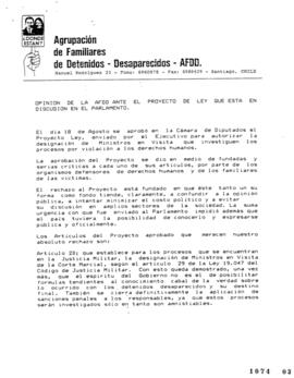 Declaración de AFDD relativa a Proyecto de Ley de Ministros en Visita en Casos de Violación a Der...