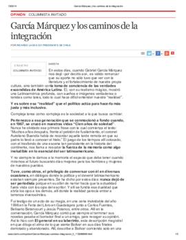 García Márquez y los caminos de la integración. Columna de opinión