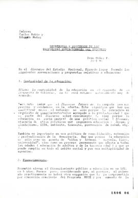 Documento de Iván Núñez dirigida a Carlos Rubio y Eduardo Muñoz relativa a Propuestas Educativas ...