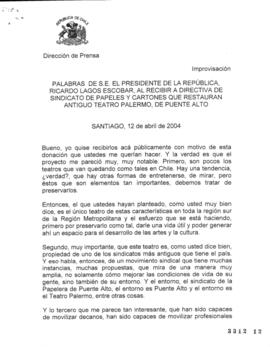 Palabras de S.E. el Presidente de la República, Ricardo Lagos Escobar, al Recibir a Directiva de ...