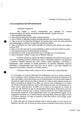 Declaración dirigida a Compañeros Staff Internacional relativa a Aclaración Rumores Mal Intencion...