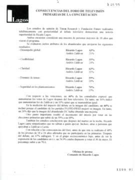 Consecuencias del Foro de Televisión Primarias de la Concertación. Comunicado de prensa
