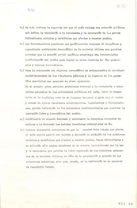 Minuta relativa a Alianza Democrática y Búsqueda de Acuerdo para Democracia