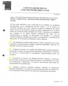 Chile y Argentina: socios estratégicos de largo plazo. Lagos y De La Rúa firman histórico documen...