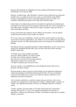 Discurso del Presidente de la República en Cena en Honor al Presidente de Panamá