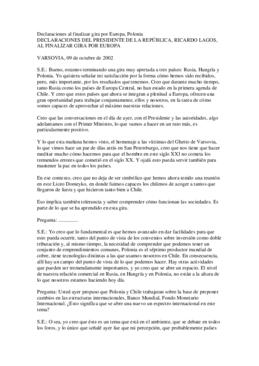 Declaraciones del Presidente de la República, Ricardo Lagos, al finalizar gira por Europa
