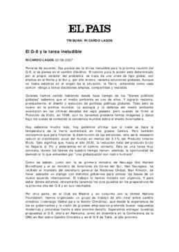 El G-8 y la tarea ineludible. Columna de opinión de Ricardo Lagos