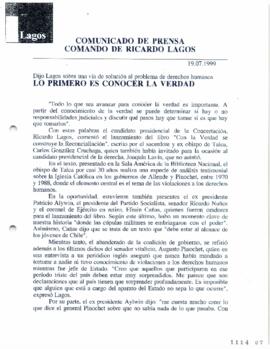 Lo primero es conocer la verdad. Dijo Lagos sobre una vía de solución al problema de derechos hum...