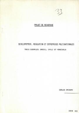 Proyecto de Investigación. Desarrollo Regulación y Empresas Multinacionales. Tres Ejemplos: Chile...