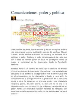 Comunicaciones, poder y política. Columna de Ricardo Lagos