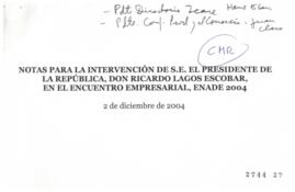 Notas para Discurso del Presidente de la República en Encuentro Empresarial 2004