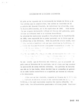 Declaración de la Alianza Democrática por Decreto de Estado de Sitio