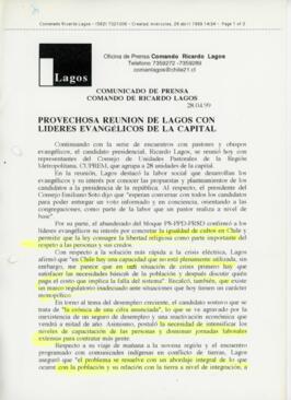 Provechosa reunión de Lagos con líderes evangélicos de la capital. Comunicado de Prensa