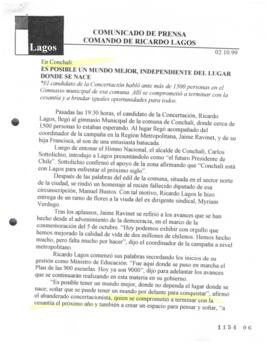Es posible un mundo mejor, independiente del lugar donde se nace. Ricardo Lagos en Conchalí