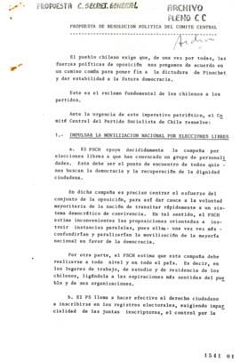 Propuesta de Resolución Política de Comité Central relativa a Derrotar Dictadura de Augusto Pinochet