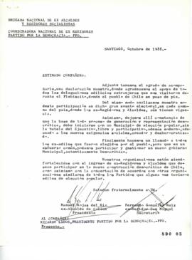 Carta que adjunta Declaración Conjunta de Brigada Nacional de Ex Alcaldes y Regidores Socialistas...