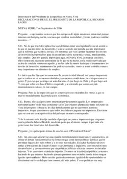 Declaraciones de S.E. el Presidente de la República, Ricardo Lagos