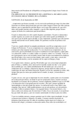 Intervención del Presidente de la República en Inauguración Colegio Areas Verdes de La Florida