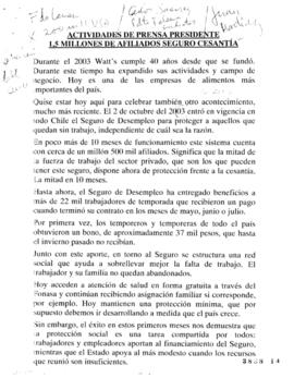 Actividades de prensa del Presidente de la República. 1.5 Millones de afiliados al Seguro de Cesa...