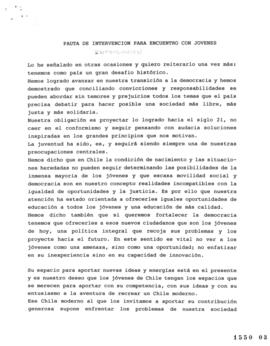 Pauta para Intervención de Ricardo Lagos en Encuentro con Jóvenes