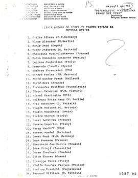 Lista Participantes relativa a Mesa Redonda Perspectivas de Socialismo en Umbral Siglo XXI