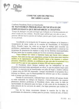 Se mantendrán programas municipales de empleo hasta que desaparezca cesantía. Confirmó Presidente...