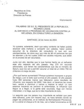 Palabras de S.E. el Presidente de la República, Ricardo Lagos, al dar Inicio a Programa de Vacuna...