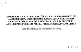 Notas para Intervención del Presidente de la República en Condecoración durante Almuerzo Ofrecido...