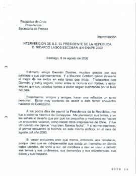 Intervención de S.E. el Presidente de la República, D. Ricardo Lagos Escobar, en ENAPE 2002