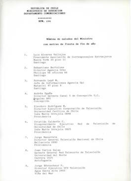 Nómina de Saludos de Fin de Año de Ministro de Educación