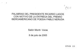 Notas para Discurso del Presidente de la República en Entrega del Premio Iberoamericano de Poesía...