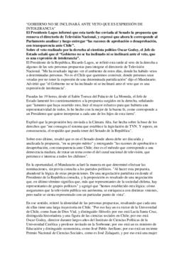 Envío al Senado de propuesta directorio Televisión Nacional