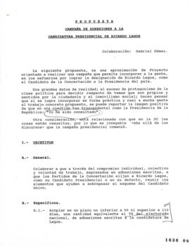 Propuesta relativa a Campaña de Adhesiones a Candidatura Presidencial de Ricardo Lagos