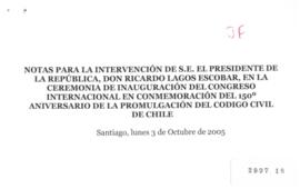 Notas para Intervención del Presidente de la República en Ceremonia de Inauguración del Congreso ...